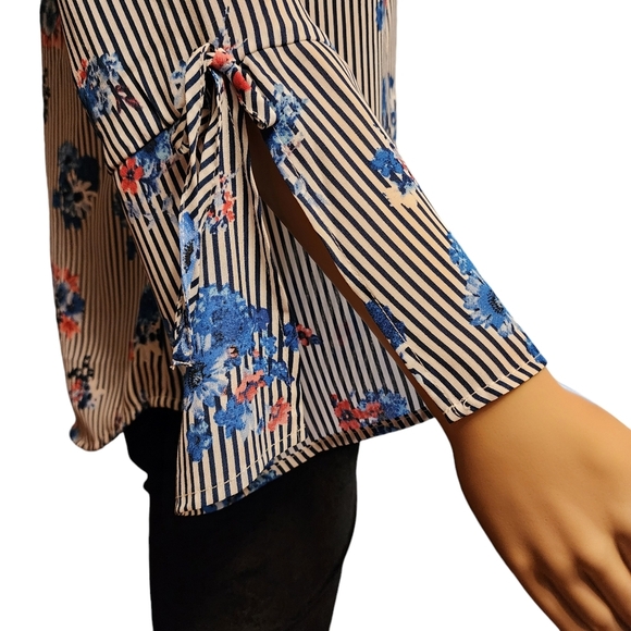 Floral Striped Blouse with Open Bell Sleeves - Picture 5 of 12